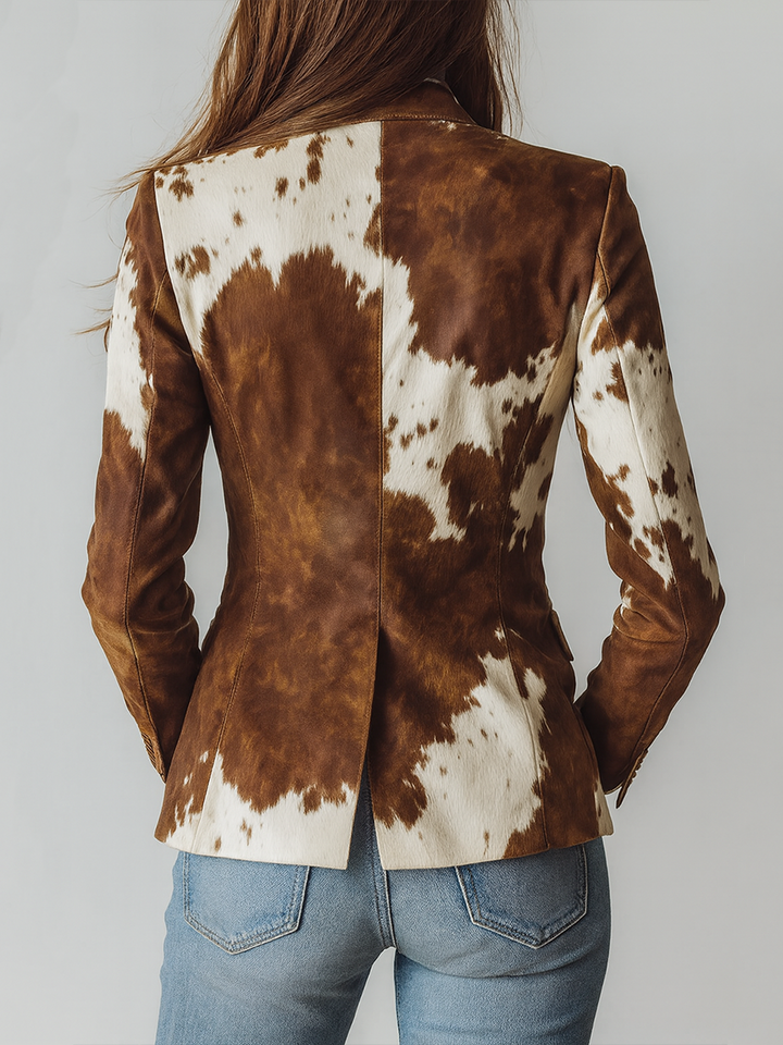 Women's Vintage Cow Print Eco Friendly Blazer