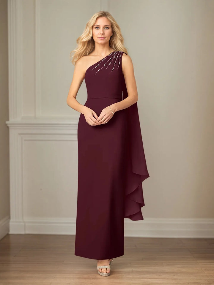 One-Shoulder Sleeveless Floor-Length Chiffon Sheath/Column Dress