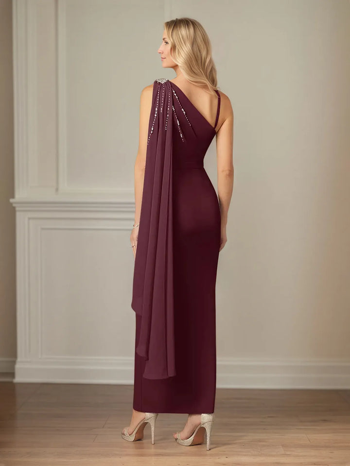 One-Shoulder Sleeveless Floor-Length Chiffon Sheath/Column Dress