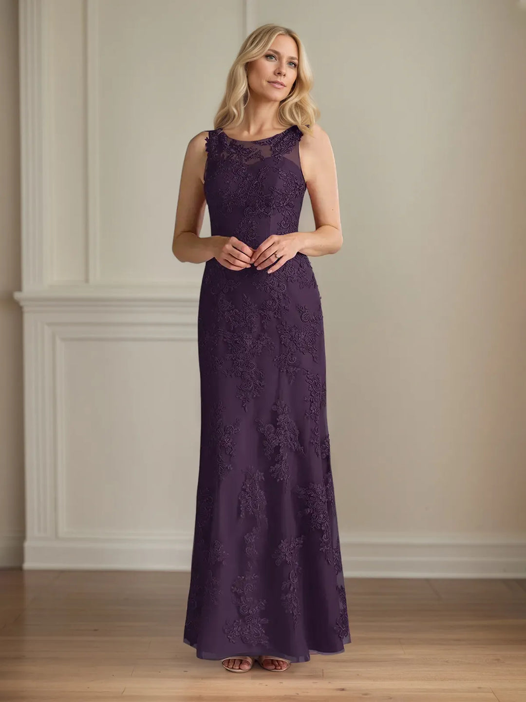 Mermaid Chiffon Floor-Length Dress with Scoop Neck and Cape Sleeves