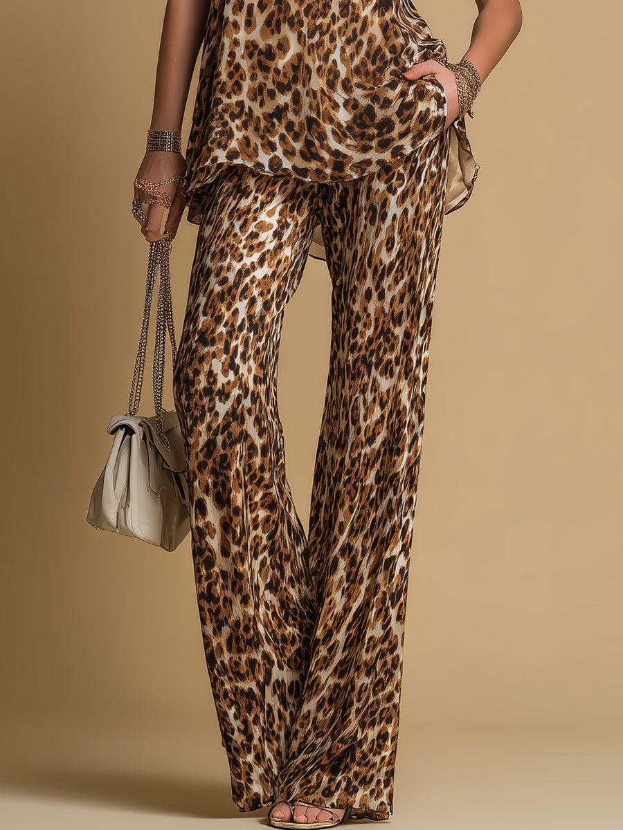 Samantha | Sleeveless Leopard Print Top & Flared Pants Set