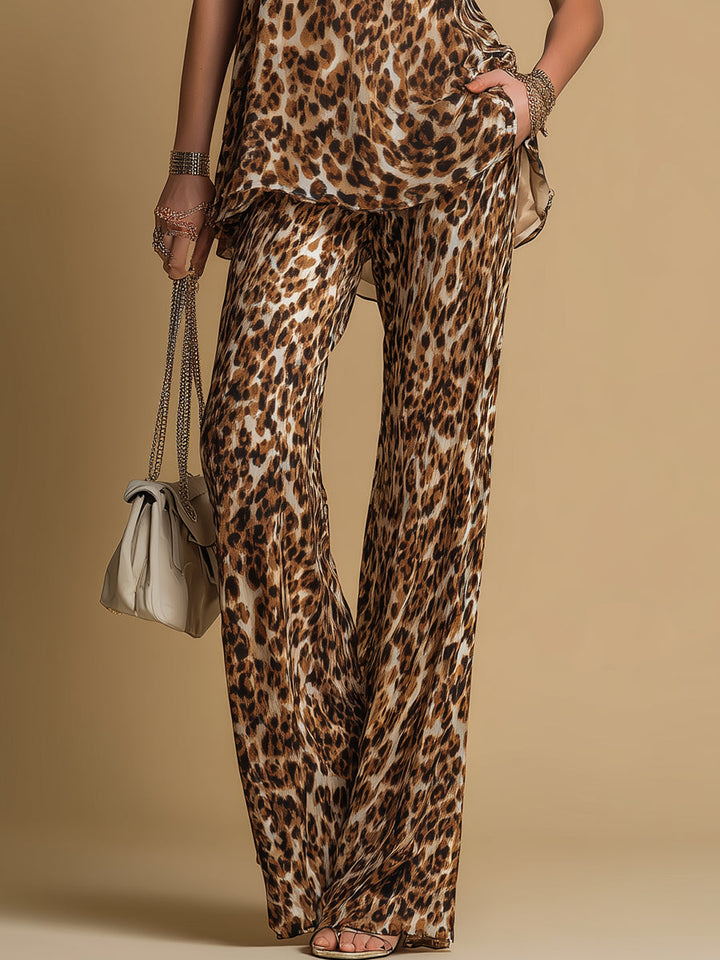 Samantha | Sleeveless Leopard Print Top & Flared Pants Set