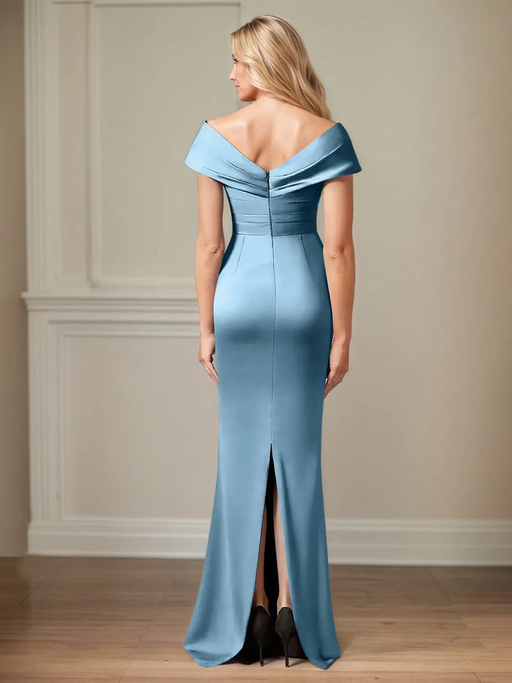 Mermaid V-Neck Sleeveless Floor-Length Satin Dress with Pleats - Trumpet Style