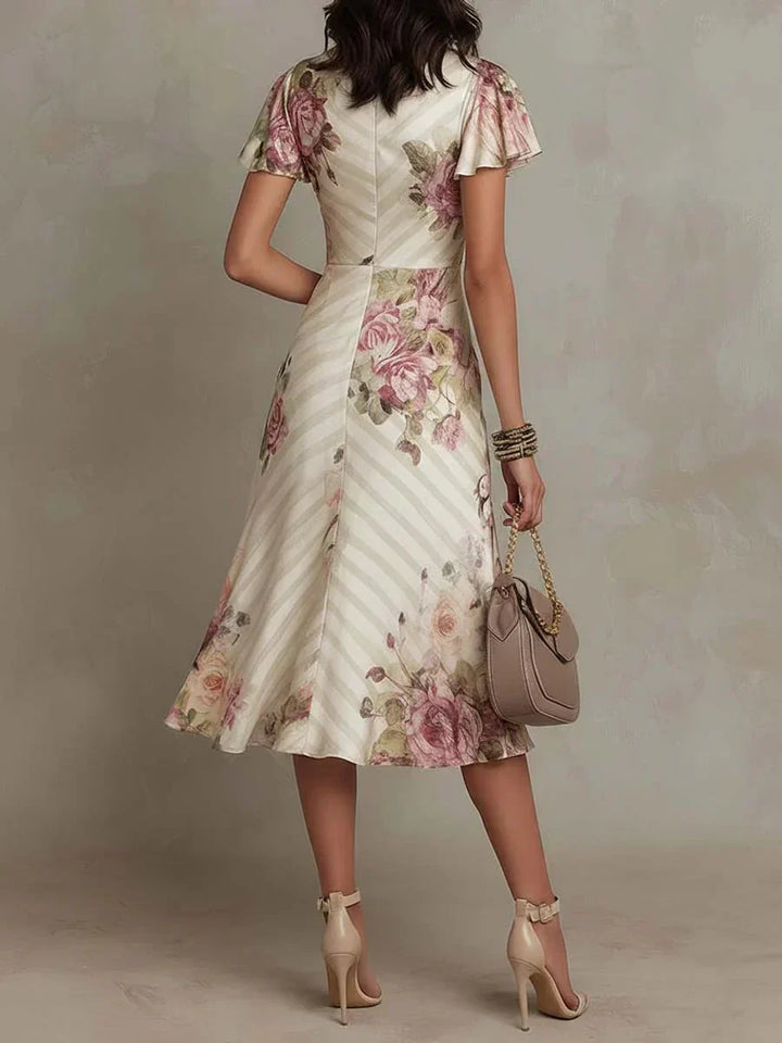 Alba | Elegant Floral Midi Wrap Dress with Ruffles
