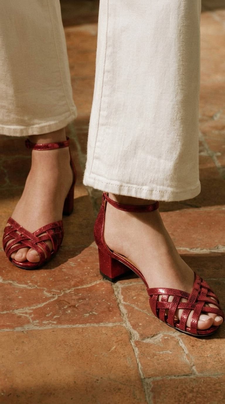 Melisande | Chunky Peep-Toe Woven Ankle Strap Buckle Heels