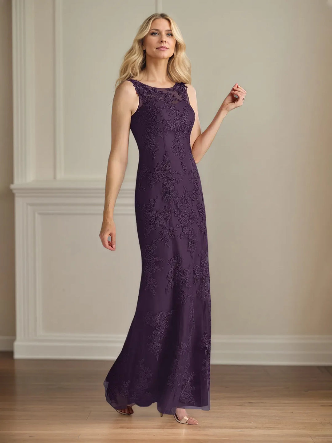 Mermaid Chiffon Floor-Length Dress with Scoop Neck and Cape Sleeves