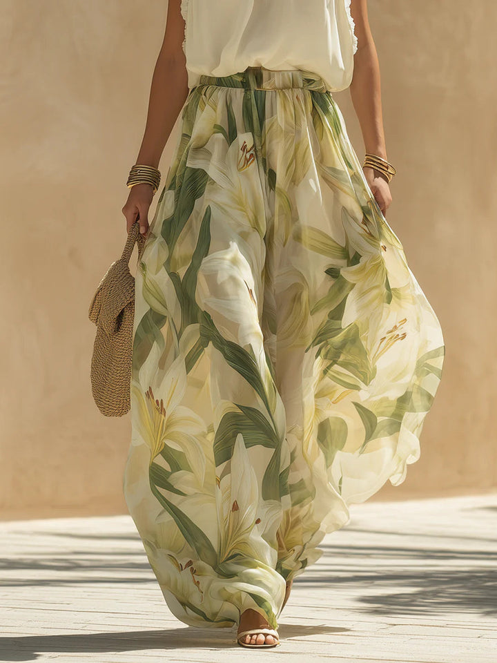 Camille Ruffled Sleeveless Chiffon Top & Lily Print Pants Set