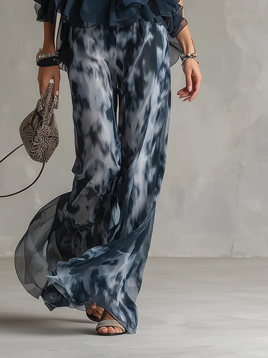 Imani | Chiffon Halter Top with Wide-Leg Printed Pants