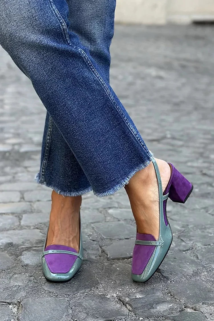 Rhoda – Chunky Slingback Patchwork Square-Toe Heels