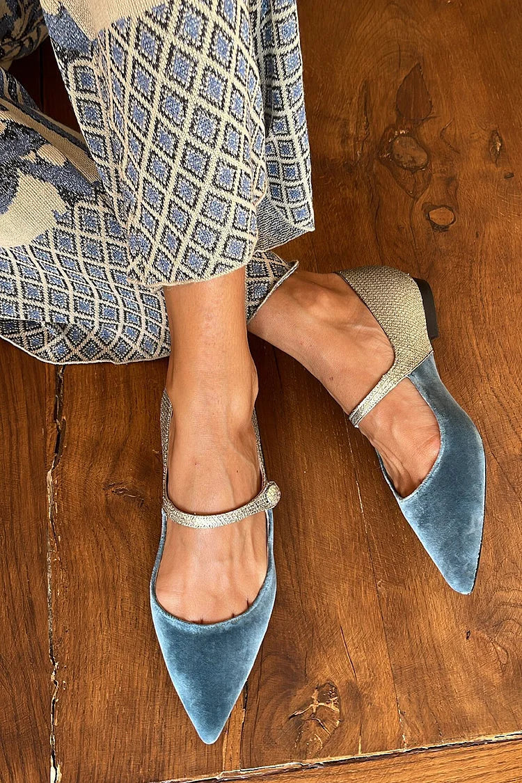 Regina – Patchwork Pointed-Toe Instep Buckle Strap Flats