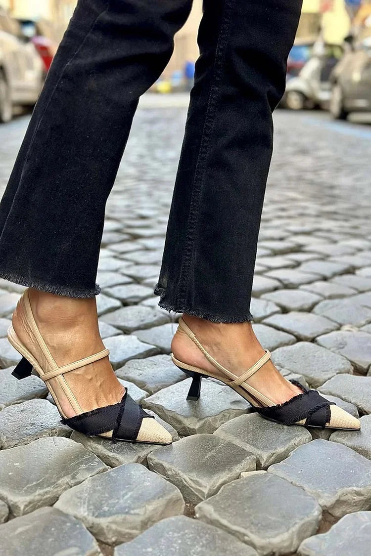 Dolores – Heeled Slingback Pointed-Toe Raw Edge Sandals