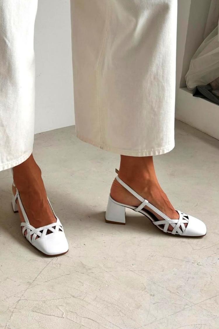 Raphaela – Chunky Slingback Cut-Out Square-Toe Heels