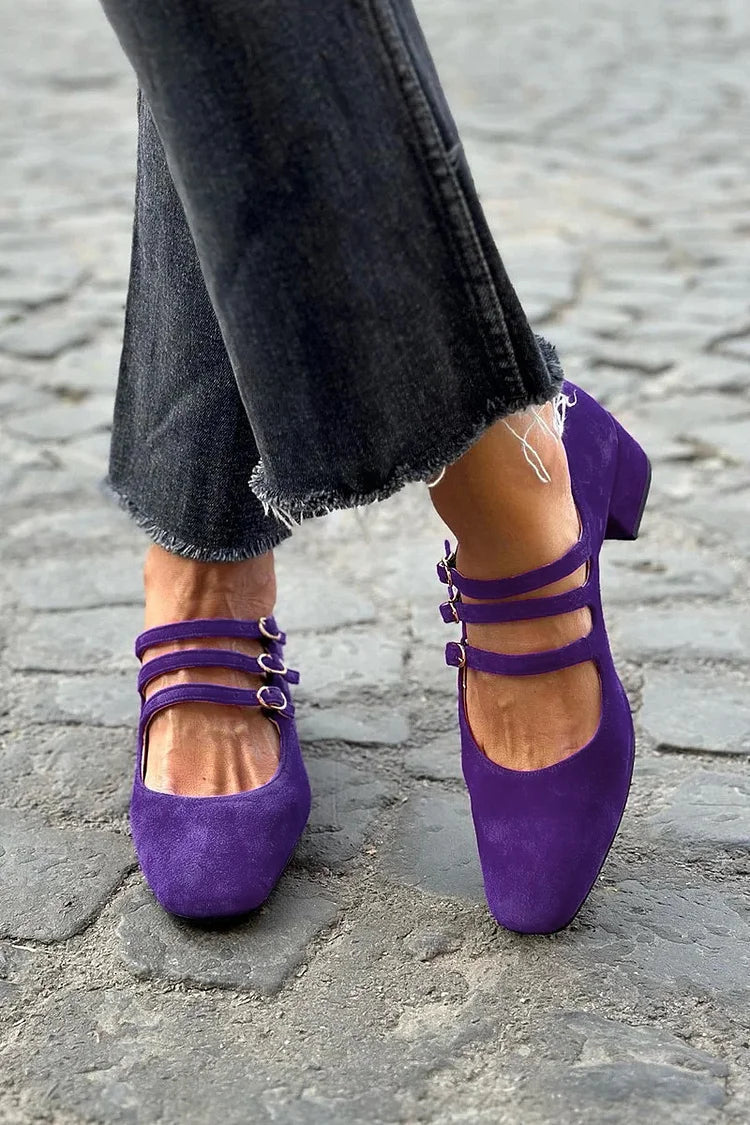 Yolanda | Chunky Square-Toe Buckle Heels