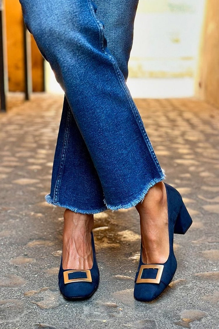 Juliette – Chunky Patchwork Square-Toe Heels