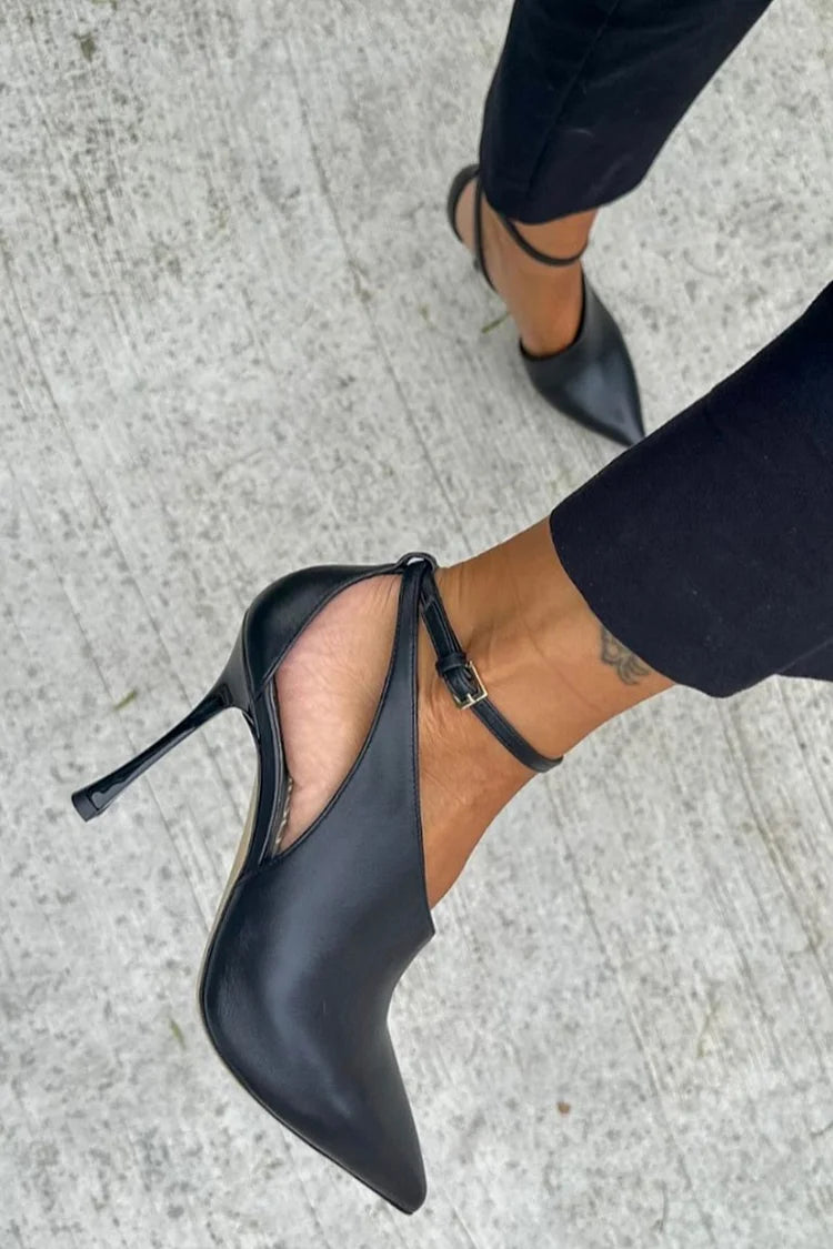 Lavinia | Stiletto Cut-Out Pointed-Toe Ankle Strap Buckle Heels