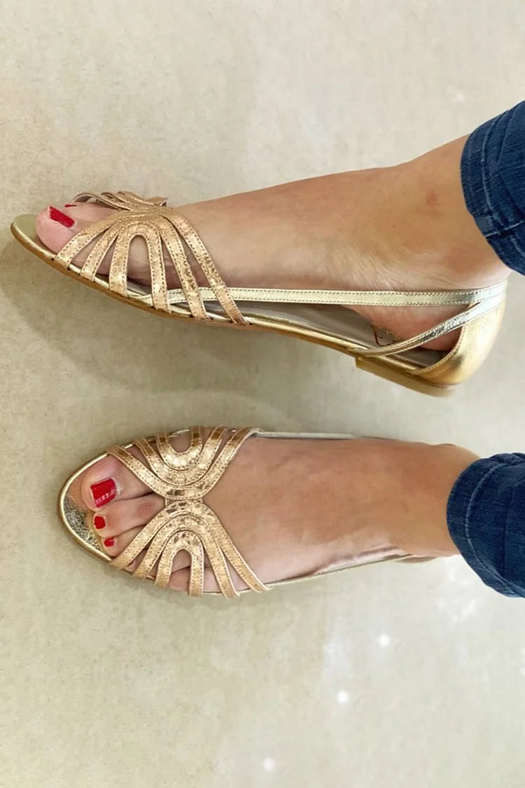 Cordelia – Cut-Out Peep-Toe Glossy Metallic Sandals