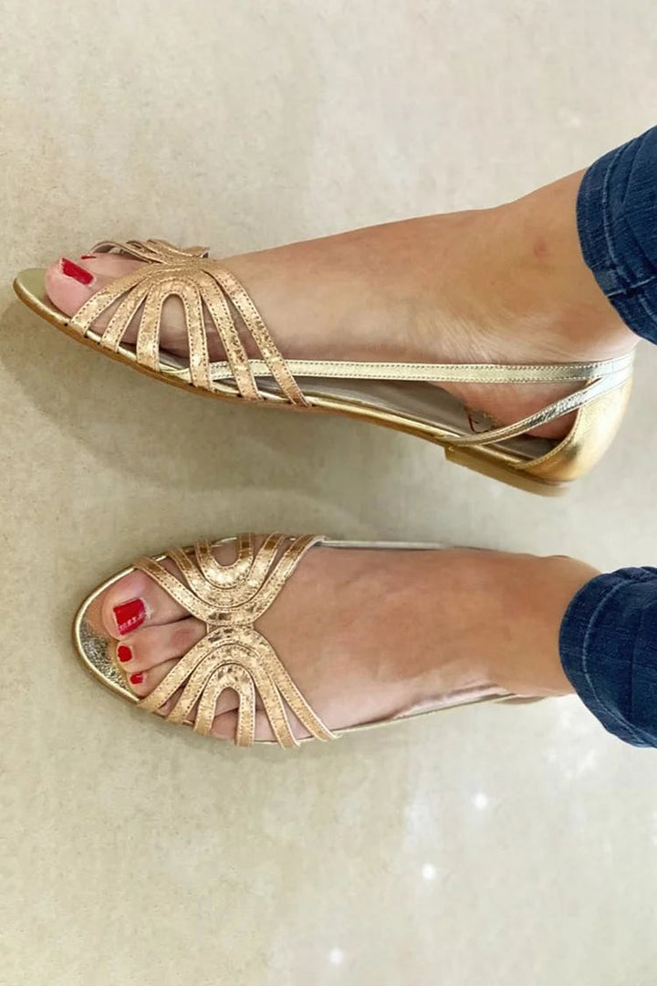 Cordelia – Cut-Out Peep-Toe Glossy Metallic Sandals