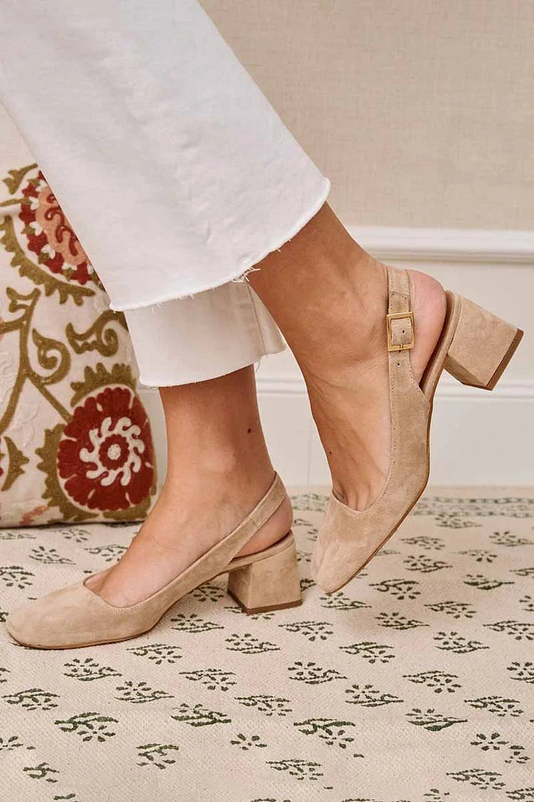Brigitte – Slingback Essential Chunky Square-Toe Buckle Heels