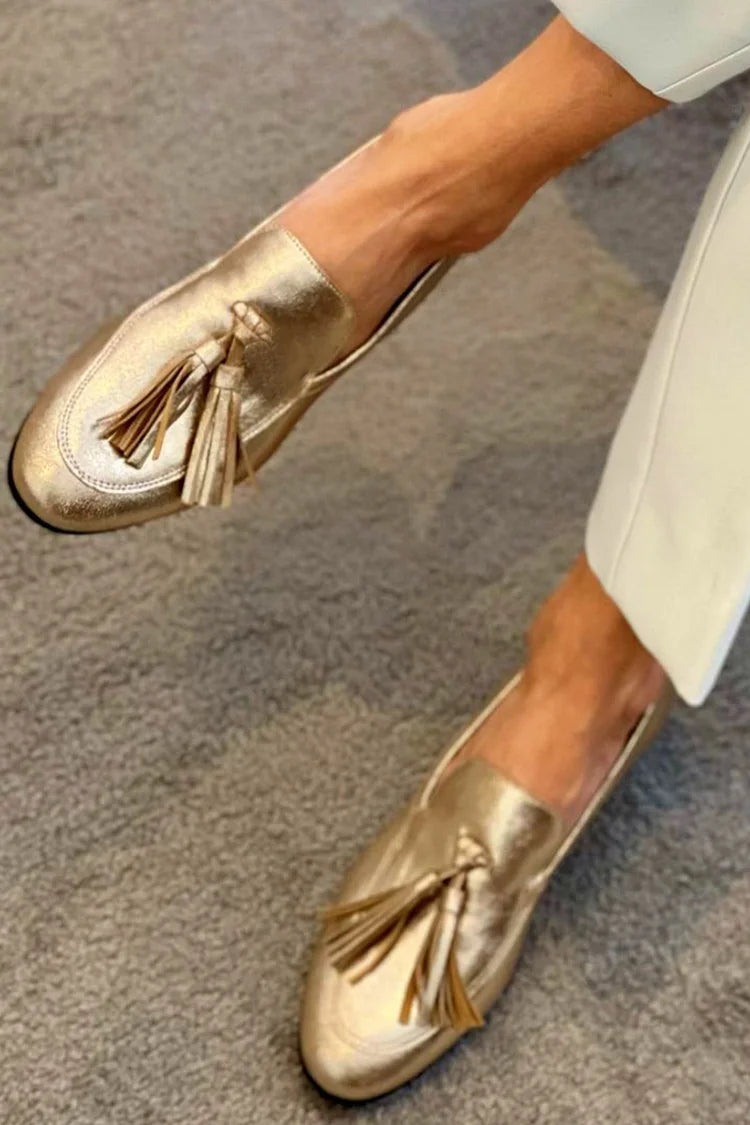 Rowena – Glossy Metallic Topstitching Loafers