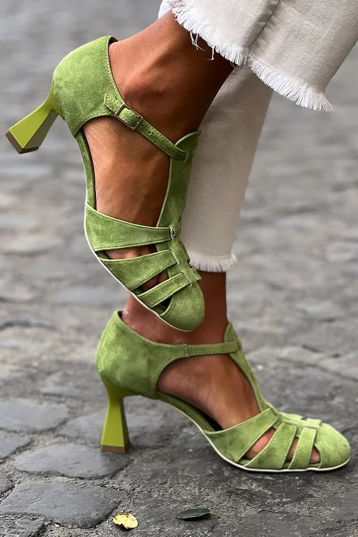 Flavia – Heeled Cut-Out Crochet Closed-Toe Sandals