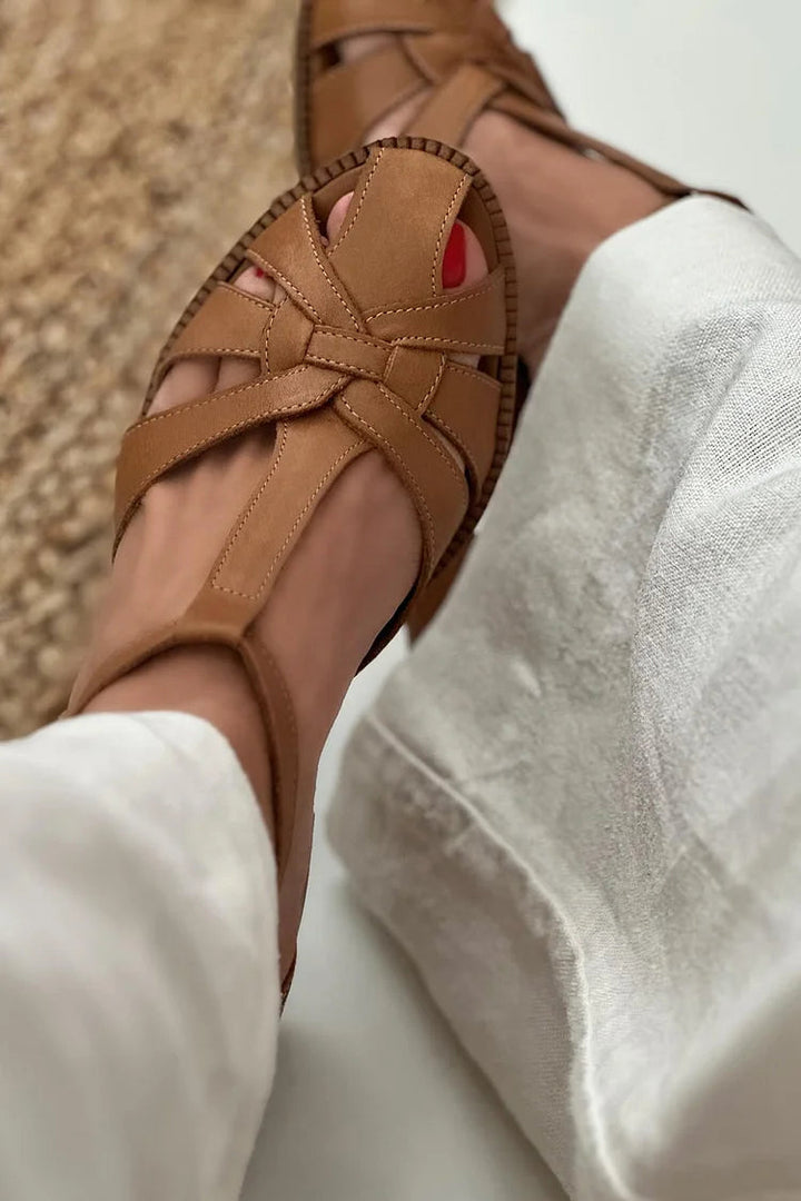 Phoebe – Chunky Cut-Out Woven Buckle T-Strap Heels