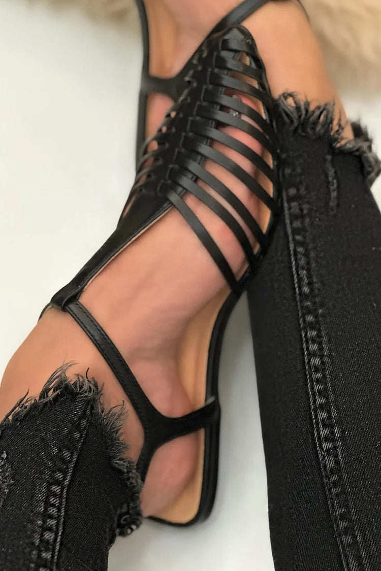Cornelia – Cut-Out Essential Casual Pointed-Toe T-Strap Sandals