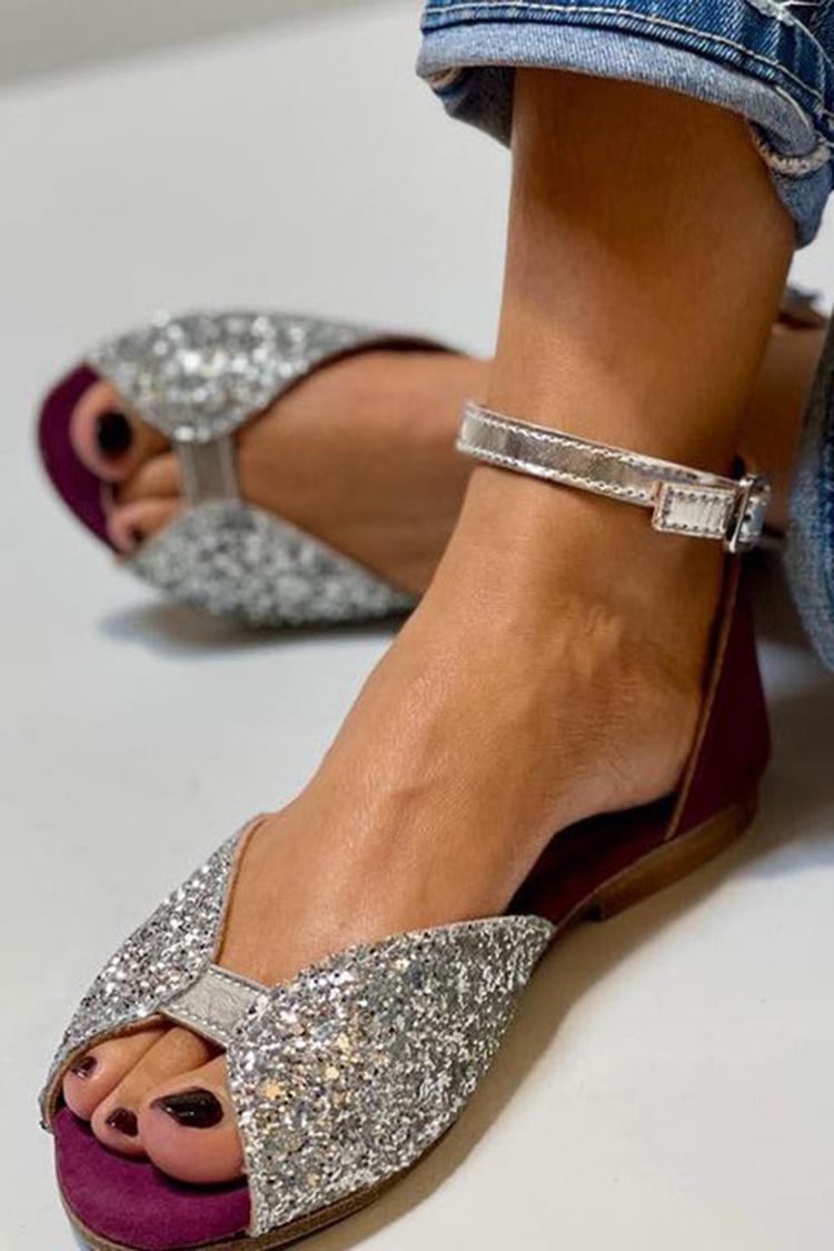 Francesca – Peep-Toe Glitter Ankle Strap Buckle Sandals