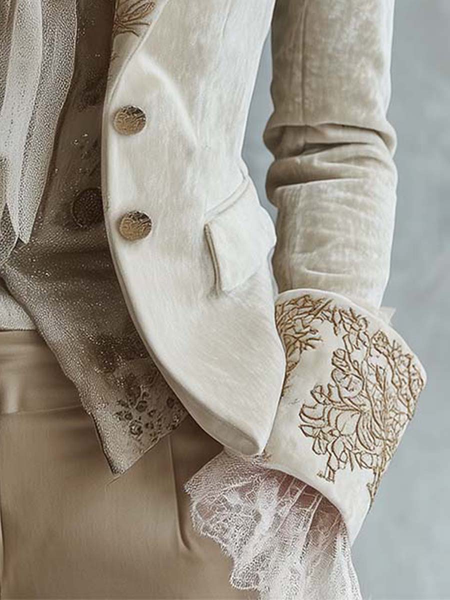 Women's Ivory Embroidered Tailored Blazer