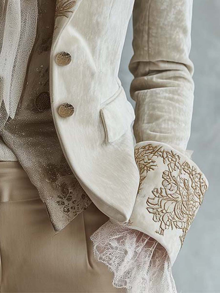 Women's Ivory Embroidered Tailored Blazer