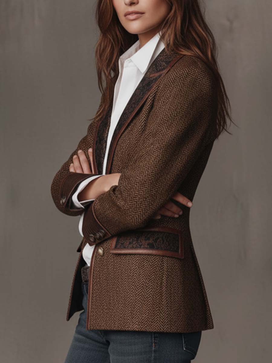 Women's Herringbone Printed Panel Blazer