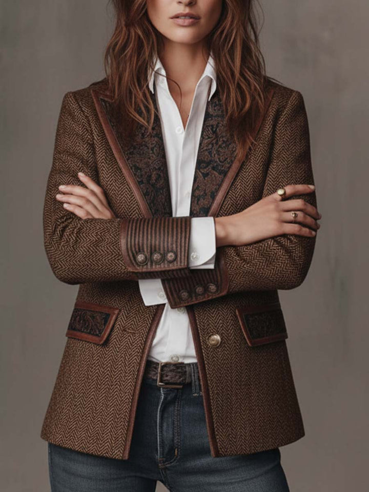 Women's Herringbone Printed Panel Blazer