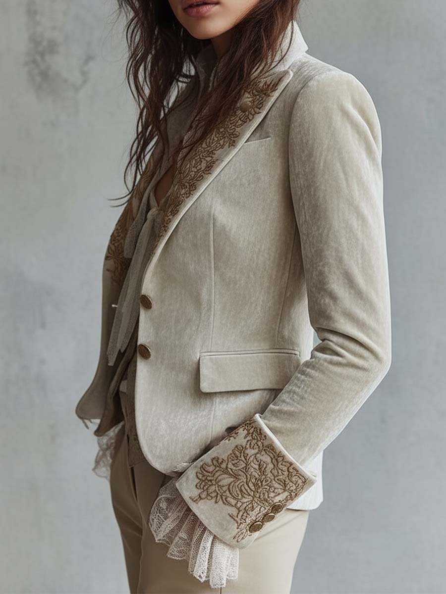 Women's Ivory Embroidered Tailored Blazer