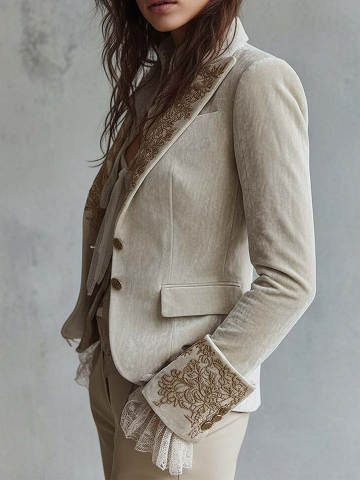 Women's Ivory Embroidered Tailored Blazer