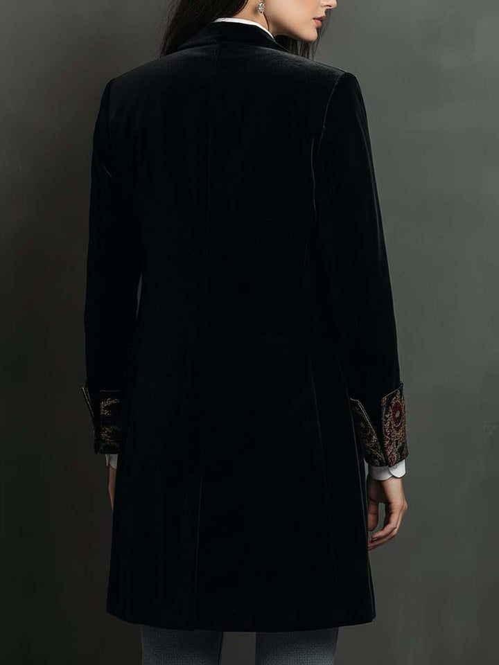 Women's Black Baroque Print Lapel Slim Fit Blazer