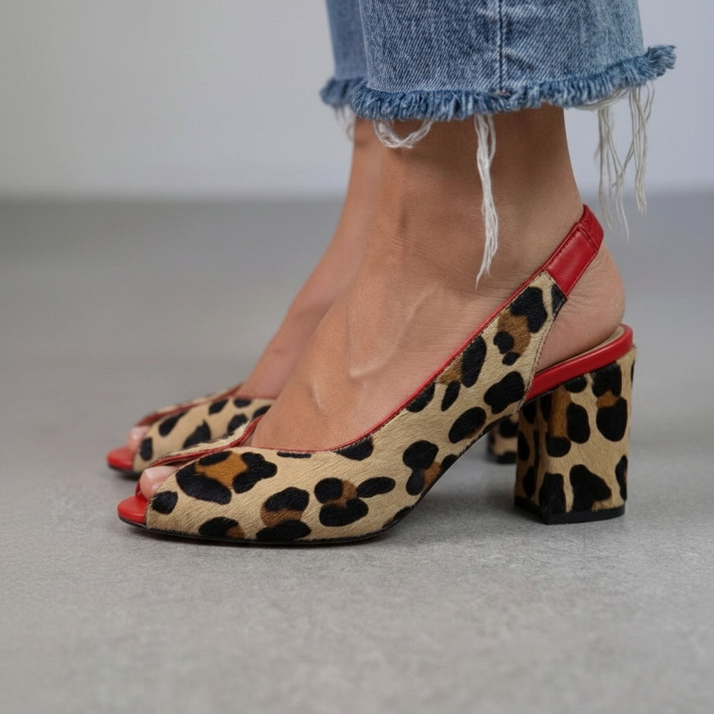 Patricia – Block Slingback Peep-Toe Leopard-Print Heels