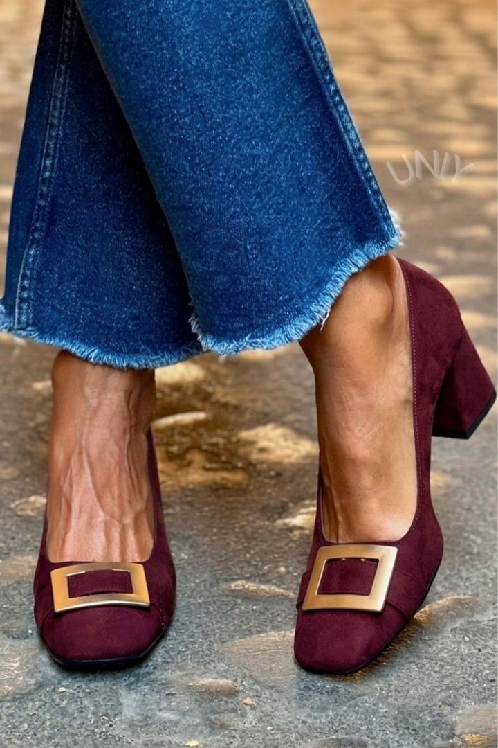 Juliette | Chunky Patchwork Square-Toe Heels