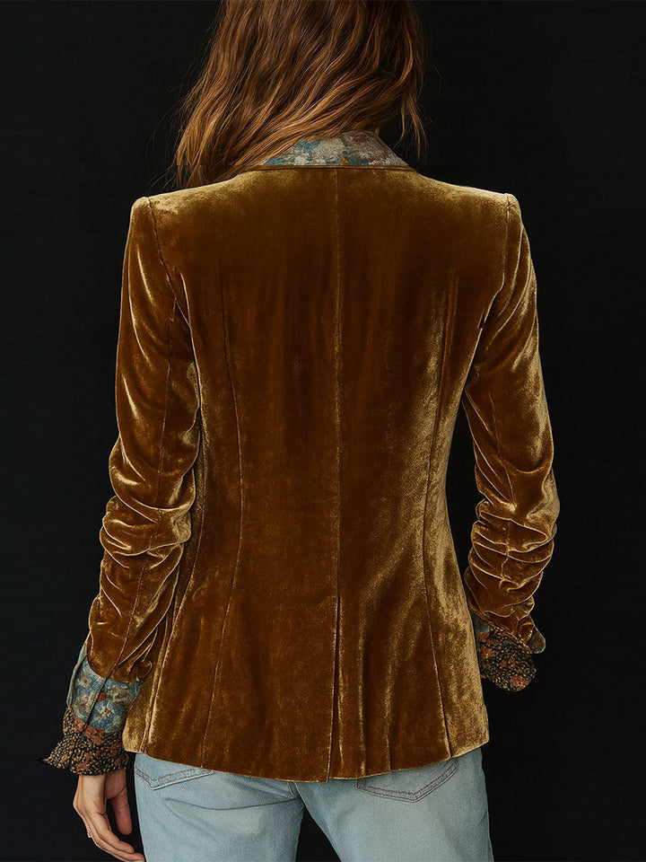 Women's Vintage Floral Print Patchwork Blazer