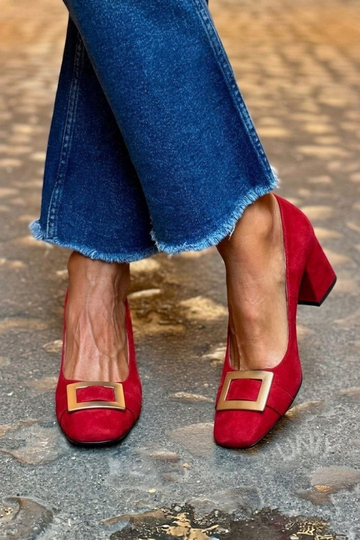 Juliette | Chunky Patchwork Square-Toe Heels