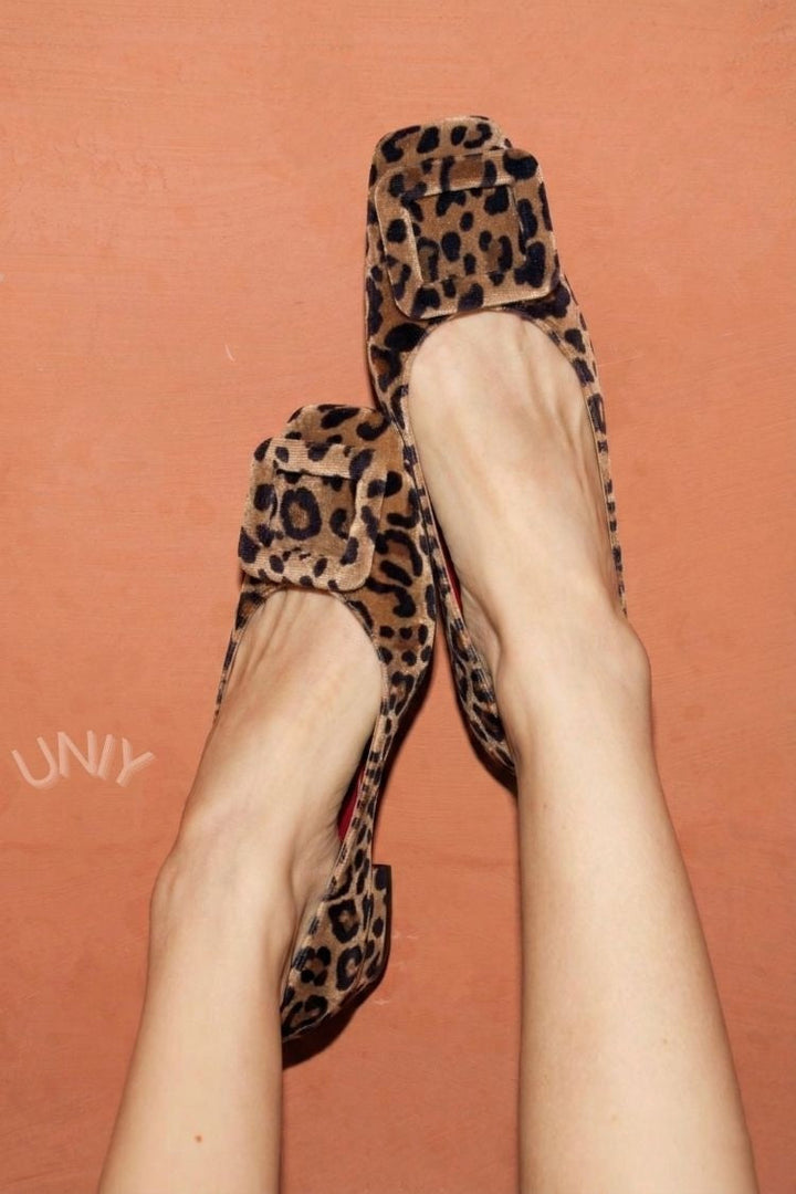 Natalia | Square-Toe Velvet Buckle Flats
