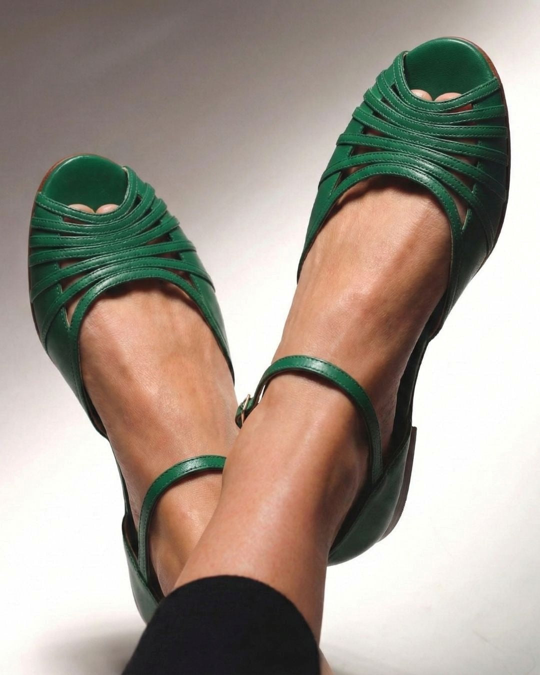 Miranda – Peep-Toe Woven Flat Ankle Strap Sandals