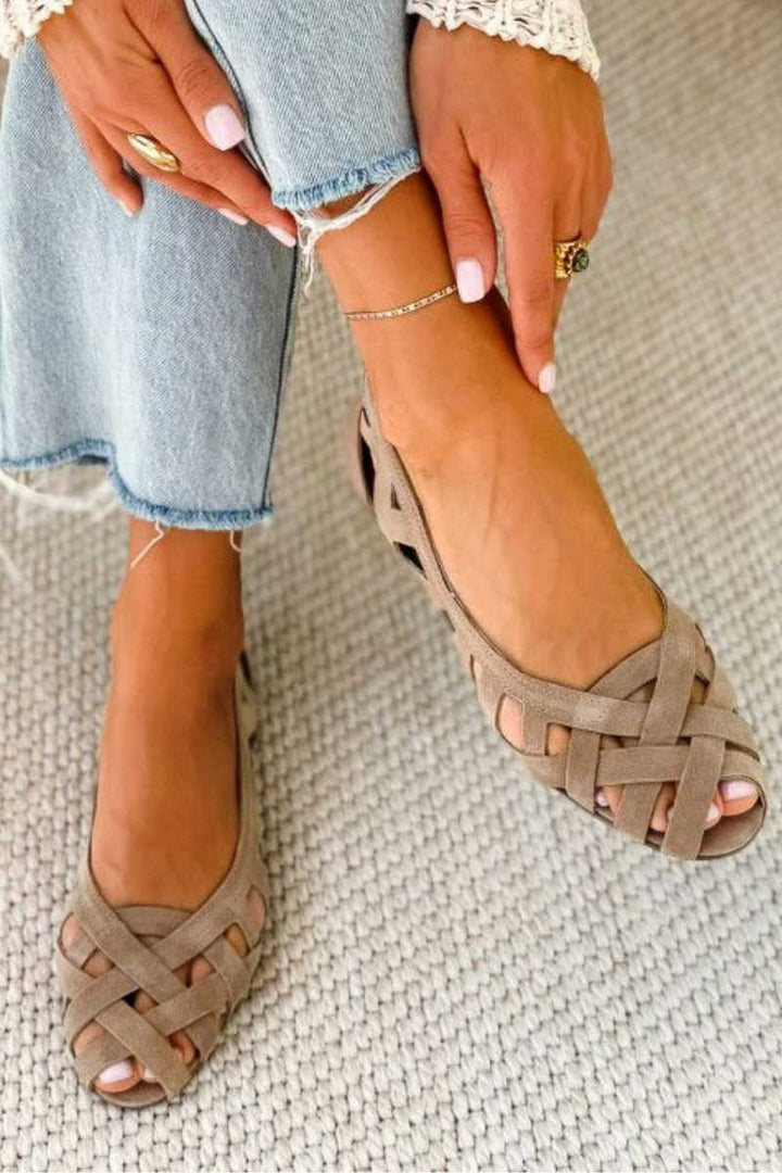 Interwoven Fabric Open-Toe Flat Sandals