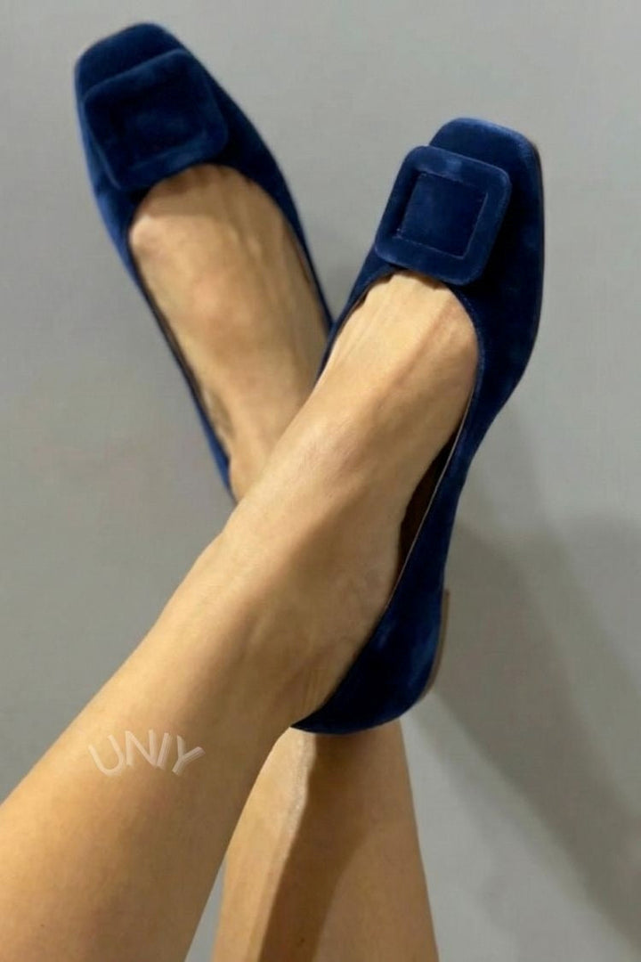 Natalia | Square-Toe Velvet Buckle Flats