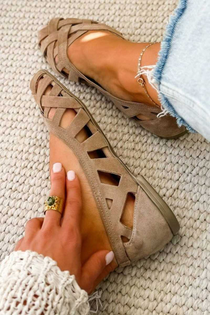 Interwoven Fabric Open-Toe Flat Sandals