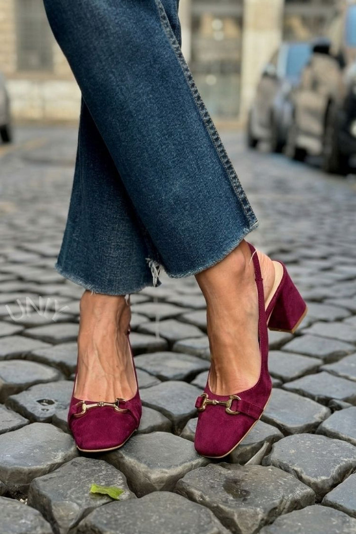 Beverly | Block Slingback Suede Heels