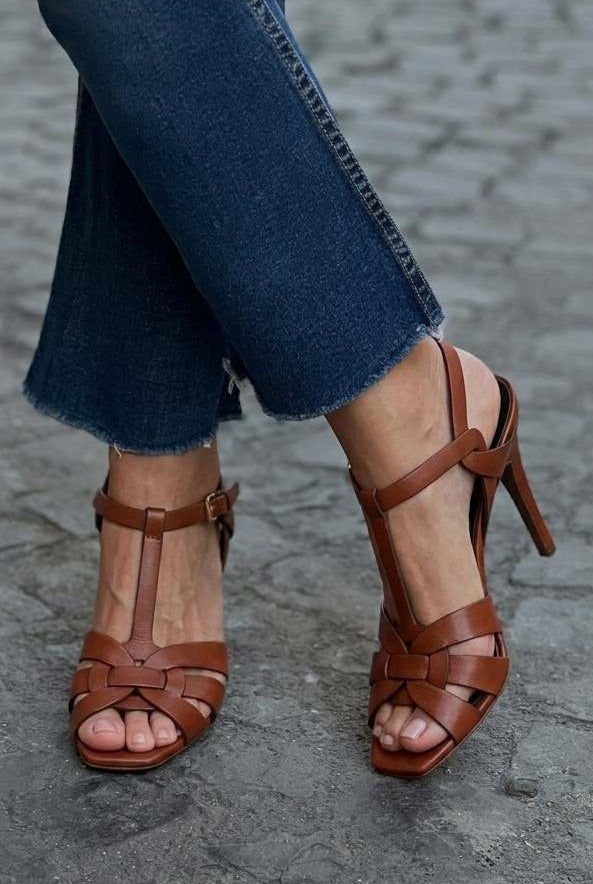 Antonia – Woven Open-Toe Stiletto T-Strap Strappy Sandals