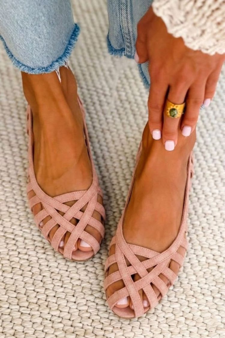 Viola – Cut-Out Woven Suede Chic Strappy Flats