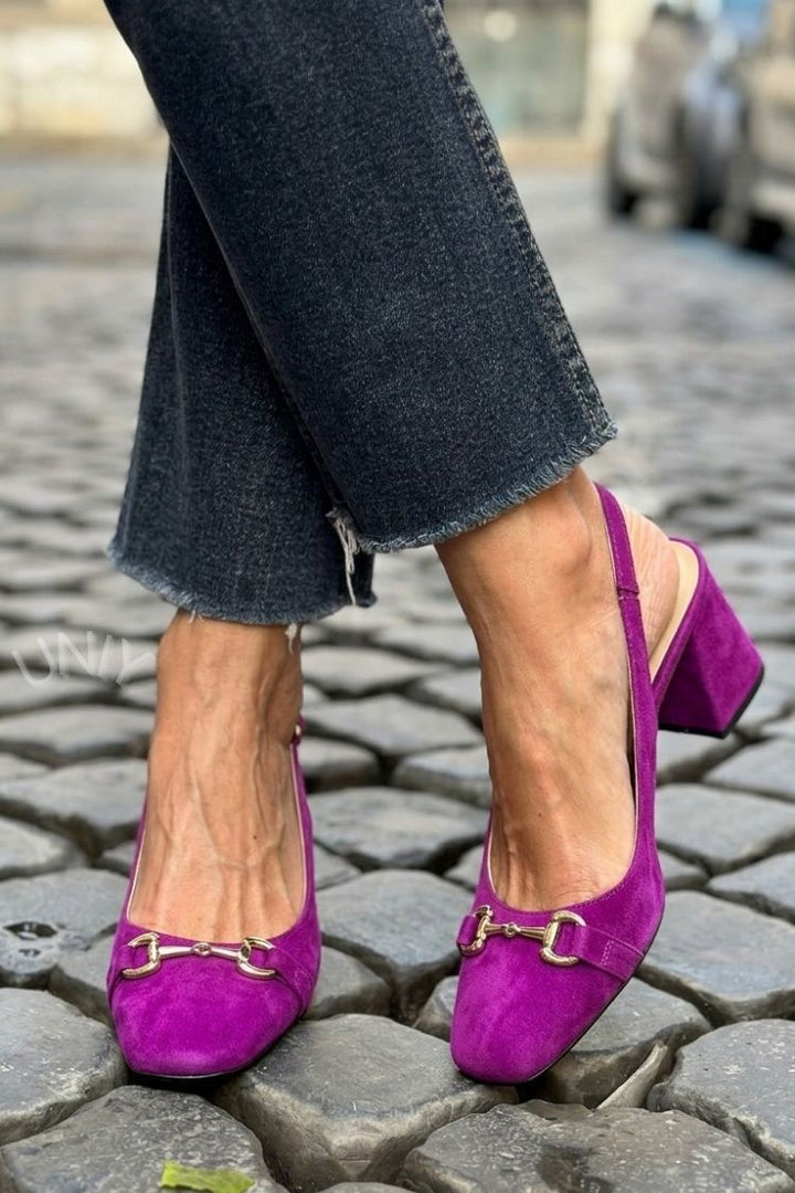 Beverly | Block Slingback Suede Heels