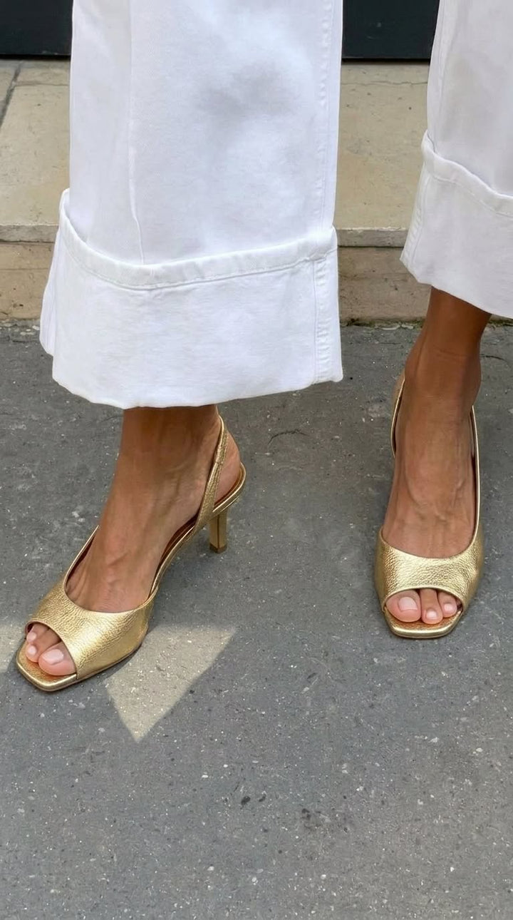Julia – Kitten Slingback Peep-Toe Metallic Heels