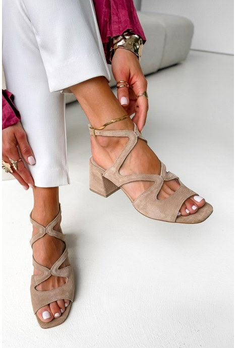 Gilda – Block Suede Square-Toe Ankle Strap Heels