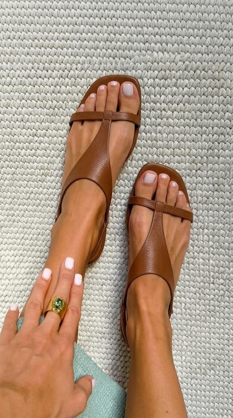Loretta – Slingback Flat Square-Toe Leather Sandals